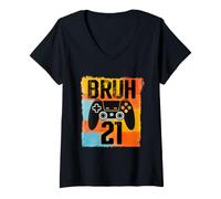 Femme Bruh Its My 21st Birthday Jeu vidéo 21 Ans T-Shirt avec Col en V