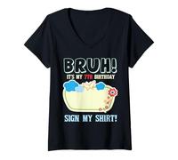 Femme Bruh Its My 7th Birthday Signature Milestone Keepsake Fun T-Shirt avec Col en V