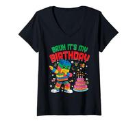 Femme Bruh It's My Birthday Christmas Builder Brique de Construction T-Shirt avec Col en V