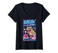Femme Bruh It's My Birthday T-rex Boy Girl Family Party Bday Dinosaure T-Shirt avec Col en V