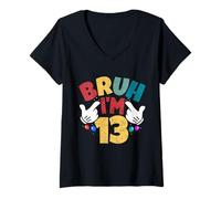 Femme Bruh, J'Ai 13 Ans, Cadeaux pour garçons et Filles, C'est Mon 13e Anniversaire T-Shirt avec Col en V