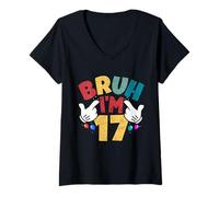 Femme Bruh, J'Ai 17 Ans, Cadeaux pour garçons et Filles, C'est Mon 17e Anniversaire T-Shirt avec Col en V