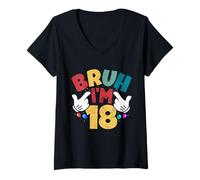 Femme Bruh, J'Ai 18 Ans, Cadeaux pour garçons et Filles, C'est Mon 18e Anniversaire T-Shirt avec Col en V