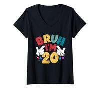 Femme Bruh, J'Ai 20 Ans, Cadeaux pour garçons et Filles, C'est Mon 20e Anniversaire T-Shirt avec Col en V