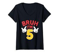 Femme Bruh, J'Ai 5 Ans, Cadeaux pour garçons et Filles, C'est Mon 5e Anniversaire T-Shirt avec Col en V