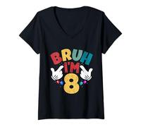 Femme Bruh, J'Ai 8 Ans, Cadeaux pour garçons et Filles, C'est Mon 8e Anniversaire T-Shirt avec Col en V