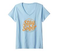Femme Bruh Stay Sober AA Sponsor NA Anniversary Community Girls T-Shirt avec Col en V