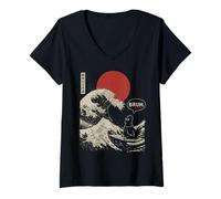 Femme Bruh. The Great Wave Kanagawa Japanese Surf Chicken T-Shirt avec Col en V