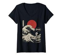 Femme « Bruh. » The Great Wave Kanagawa Surf Japonais Alien T-Shirt avec Col en V