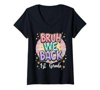 Femme Bruh We Back to School 1st Grade Back to School 1er Day Student T-Shirt avec Col en V