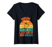 Femme Bruh We Out 2e année Dernier jour d'école Deuxième année T-Shirt avec Col en V