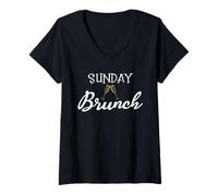 Femme Brunch du Dimanche avec flûtes à Champagne T-Shirt avec Col en V