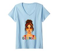 Femme Brunette German Girl Germany Flag German Girlfriend Wife T-Shirt avec Col en V