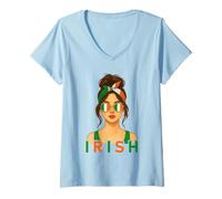 Femme Brunette Irish Girl Ireland Flag Irish Girlfriend Wife T-Shirt avec Col en V