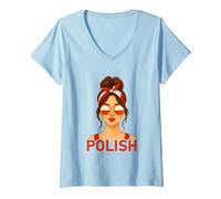 Femme Brunette Polish Girl Poland Flag Polish Girlfriend Wife T-Shirt avec Col en V