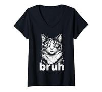 Femme Brush Cat Meme Funny Feline Reaction T-Shirt avec Col en V