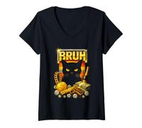 Femme Brush Cat Swag Money Power Fun T-Shirt avec Col en V