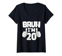 Femme Brush, J'Ai 20 Ans, au Revoir, Adolescents, 20e Anniversaire, garçon, Anniversaire T-Shirt avec Col en V