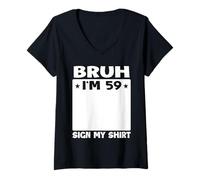 Femme Brush, J'Ai 59 Ans, Signe Mon 59e Anniversaire T-Shirt avec Col en V