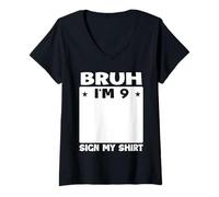 Femme Brush, J'Ai 9 Ans, Signe Mon 9e Anniversaire T-Shirt avec Col en V