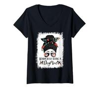 Femme Brussels Griffon Kinda Busy Being A Dog Mom Funny Messy Bun T-Shirt avec Col en V