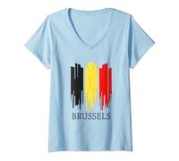 Femme Bruxelles Belgique | Ville de Bruxelles België | Bruxelles Rayé T-Shirt avec Col en V