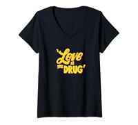 Femme Bryan Ferry Music Legend | « Love is The Drug » Merch | BF1031 T-Shirt avec Col en V