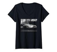 Femme Bryan Forbes conduisant sa Voiture Jaguar de Type E 1961 T-Shirt avec Col en V