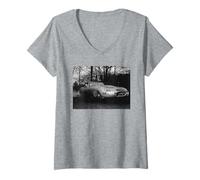 Femme Bryan Forbes dans sa Voiture Jaguar de Type E 1961 T-Shirt avec Col en V