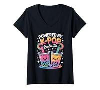 Femme Bubble Tea Boba K-Pop Music Lover Korean Milk K-Pop Fashion T-Shirt avec Col en V