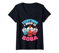 Femme Bubble Tea Lover Design Kawaii Graphic Boba Tea T-Shirt avec Col en V