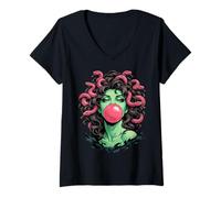 Femme Bubblegum Medusa Mythology Snake Hair Goddess Feminist T-Shirt avec Col en V