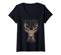 Femme Buck Cerf Visage Forêt Faune Nature Cerf T-Shirt avec Col en V