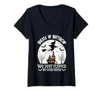 Femme Buckle Up Buttercup You Just Flipped My Witch Switch Femme T-Shirt avec Col en V