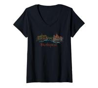 Femme Budapest Hongrie Souvenir de Voyage Historique Ville Panorama Cadeau T-Shirt avec Col en V