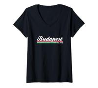 Femme Budapest Magyar Hungary Drapeau Hongrois Hongrie T-Shirt avec Col en V