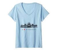 Femme Budapest Parlement Hongrie Vintage Skyline I Love Budapest T-Shirt avec Col en V