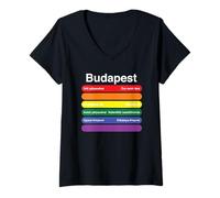 Femme Budapest Pride Rainbow Flag Metro Lignes de Train T-Shirt avec Col en V