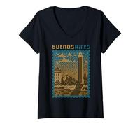 Femme Buenos Aires, Pixel Art LOFI, Argentine 8 Bits T-Shirt avec Col en V