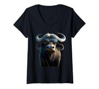 Femme Buffle d'Afrique Buffle Noir des Savanes Afrique Buffles T-Shirt avec Col en V