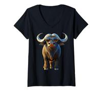 Femme Buffle d'Afrique Buffle Noir des Savanes Afrique Buffles T-Shirt avec Col en V