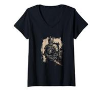 Femme Buhurt Guerrier Chevalier médiéval à Contact Complet T-Shirt avec Col en V