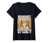 Femme Buhurt Les fanatiques de l'escrime de la Renaissance avec Le T-Shirt avec Col en V