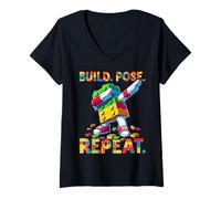 Femme Build Pose Repeat Funny Blocks Bricks Toy Master Builder T-Shirt avec Col en V