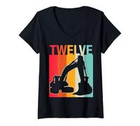 Femme Builder 12 Ans Anniversaire Camion de Construction garçon Aimant T-Shirt avec Col en V