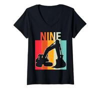 Femme Builder 9 Ans Anniversaire Camion de Construction Aimant 9 garçon T-Shirt avec Col en V