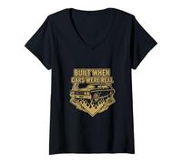 Femme Built When Cars Were Real Fermeture éclair Amusante pour Les Amateurs de Voitures Classiques T-Shirt avec Col en V