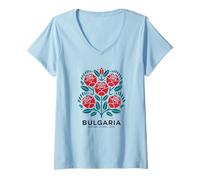 Femme Bulgarian Rose Motif National Flower Tee Bulgarie Cadeaux T-Shirt avec Col en V
