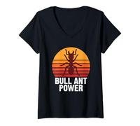 Femme Bull Ant Power Retro Sunset Silhouette Insecte Australien T-Shirt avec Col en V