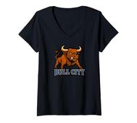 Femme Bull City Durham NC 919 North Carolina Bull Head Homme Femme T-Shirt avec Col en V